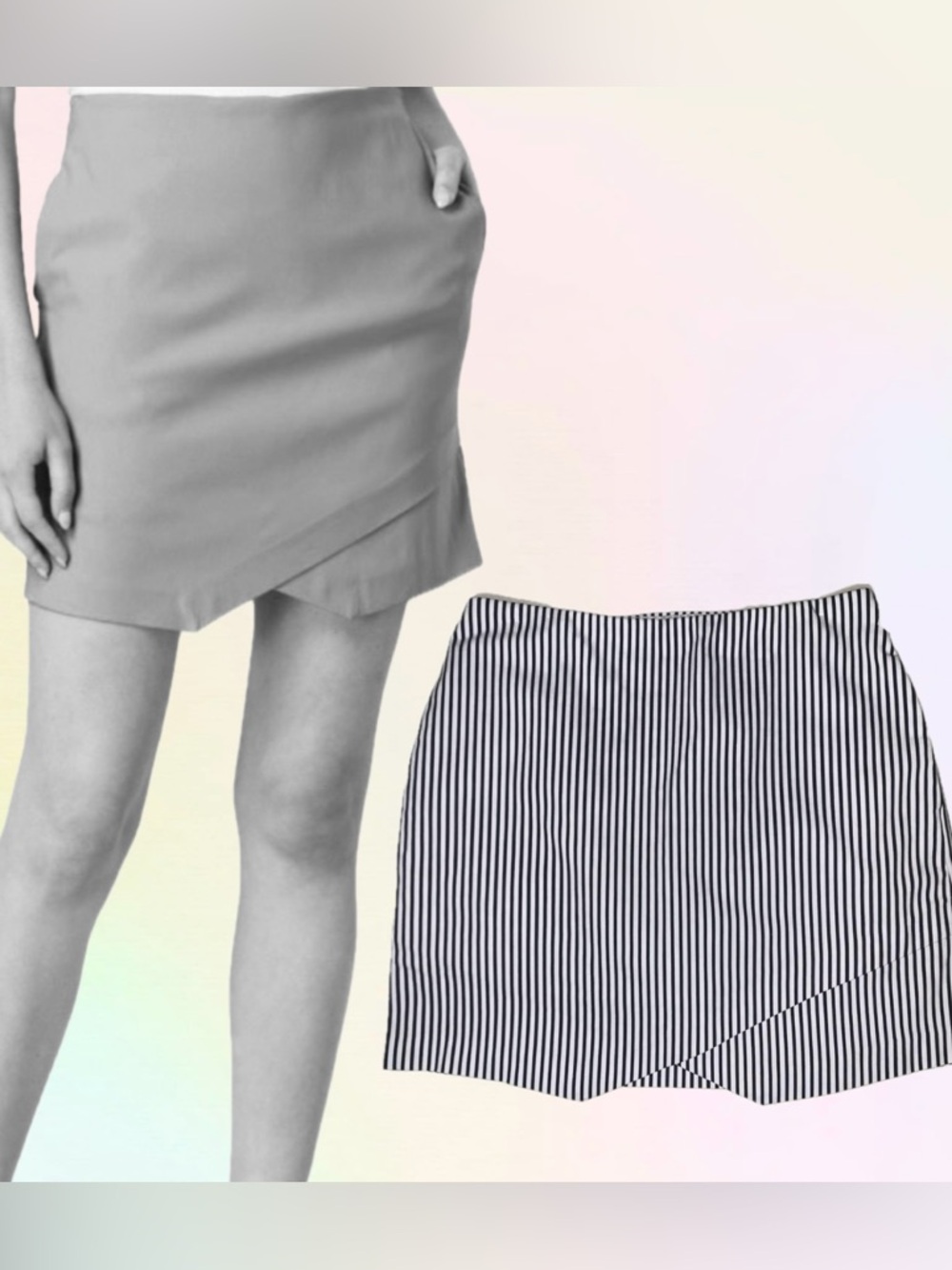Versona Skort Striped Black & White Stretch Asymmetrical Front Hem NWT Size XS